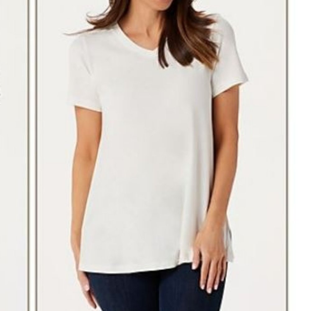 LOGO Jaspe Knit Top with Pleated Front & Pockets